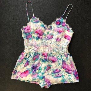 Lace-lined floral romper